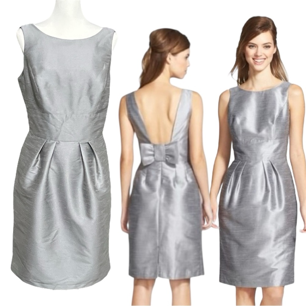 ✨ NWT Alfred Sung D522 Silver Cocktail Dress – Size 10